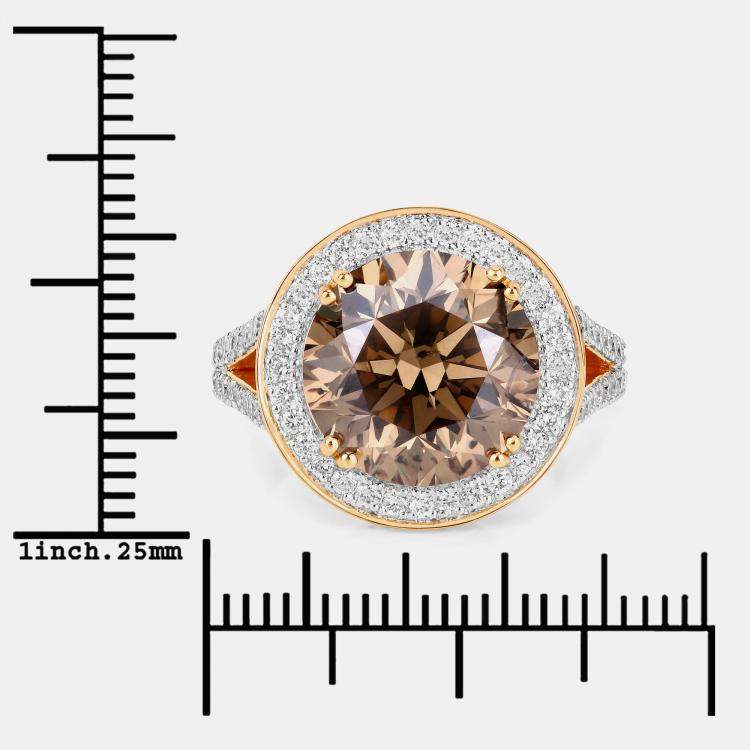 Pre Owned 7.07 cts Brown Diamond and Diamond 18K Yellow Gold Statement Ring US Size 7