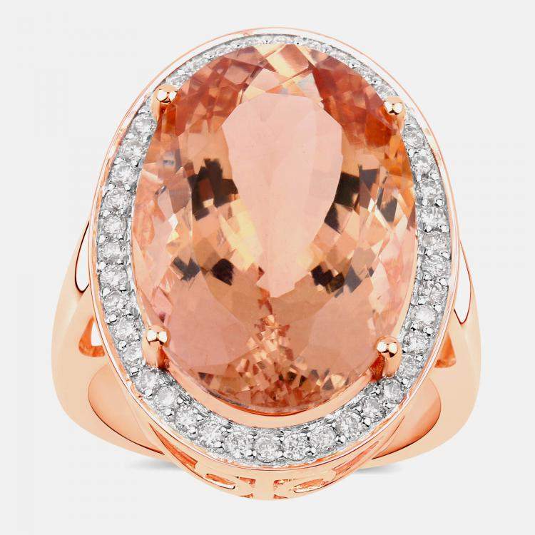 مملوكة مسبقًا 14.67 cts Morganite and Diamond 14K Rose Gold Halo Ring US Size 7