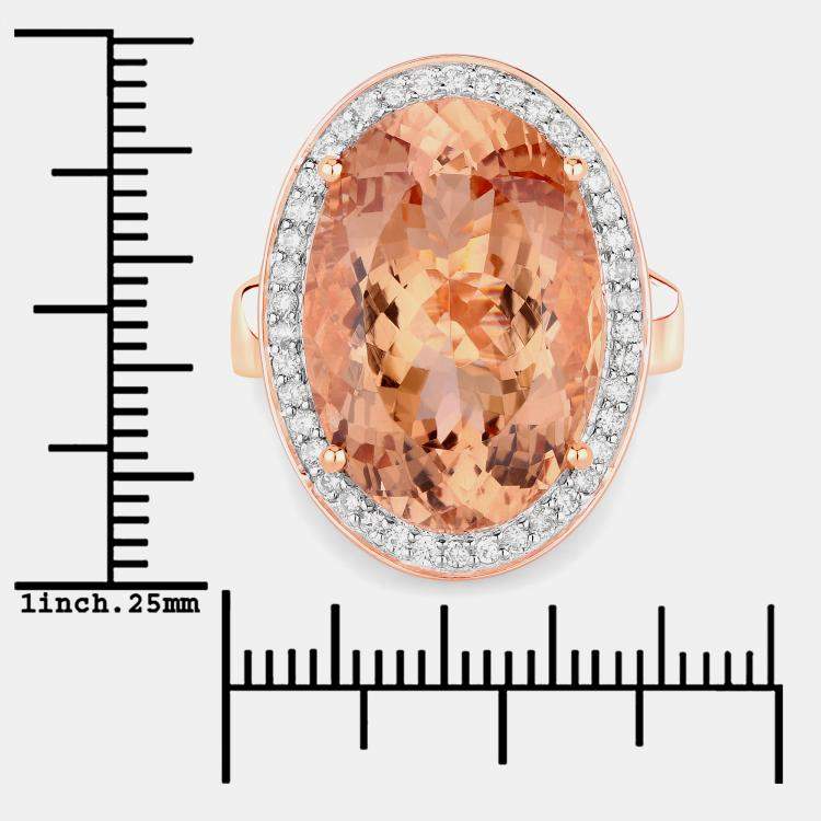 مملوكة مسبقًا 14.67 cts Morganite and Diamond 14K Rose Gold Halo Ring US Size 7