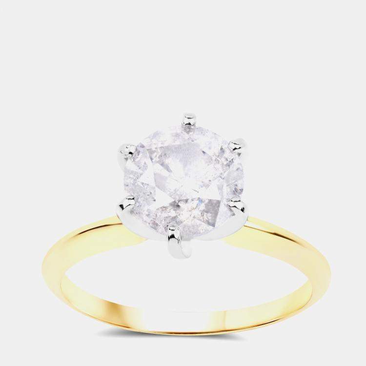 مملوكة مسبقًا 2.02 cts White Diamond 14K Yellow & White Gold Solitaire Ring US Size 6