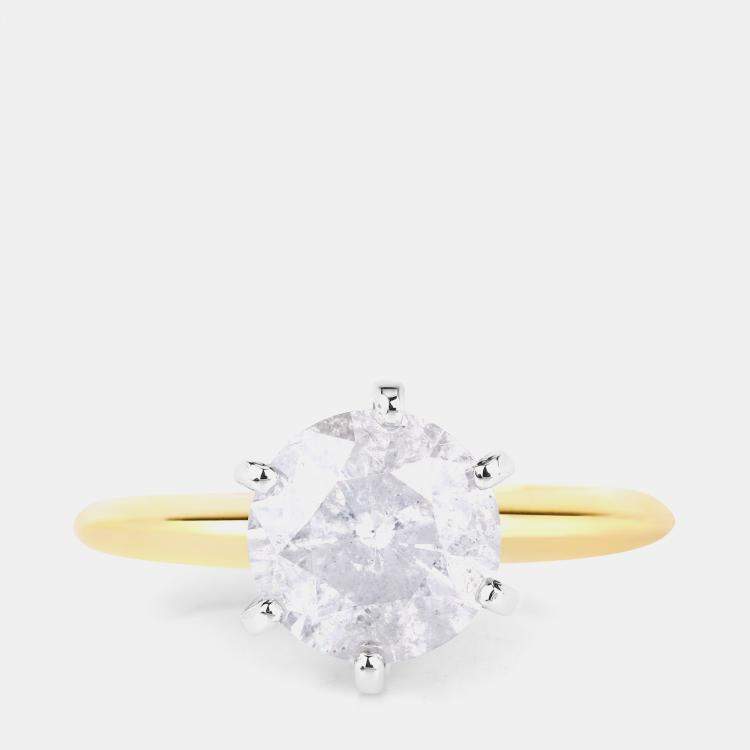 مملوكة مسبقًا 2.02 cts White Diamond 14K Yellow & White Gold Solitaire Ring US Size 6