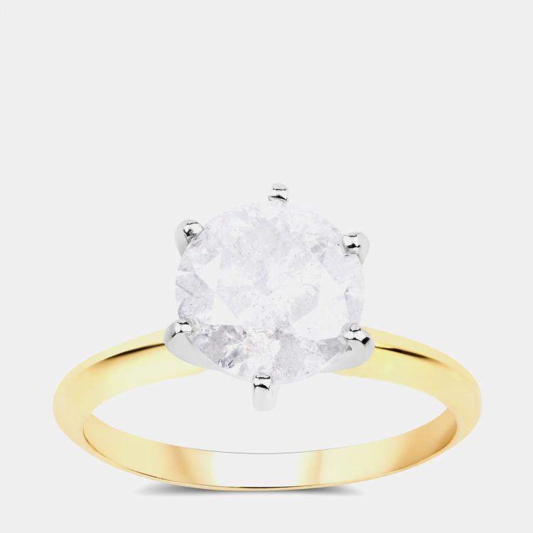 Pre Owned 2.59 cts White Diamond 14K Yellow & White Gold Solitaire Ring US Size 6