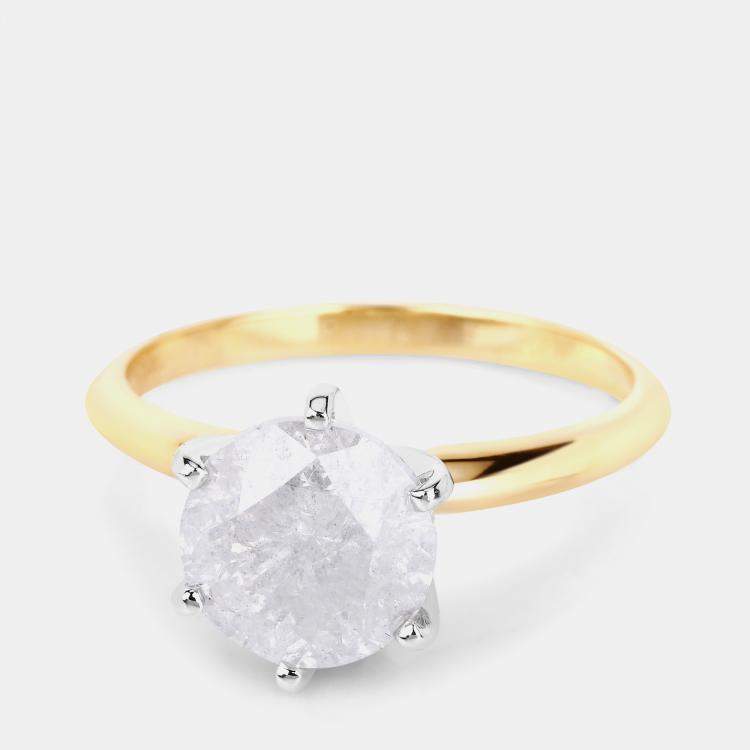 Pre Owned 2.59 cts White Diamond 14K Yellow & White Gold Solitaire Ring US Size 6