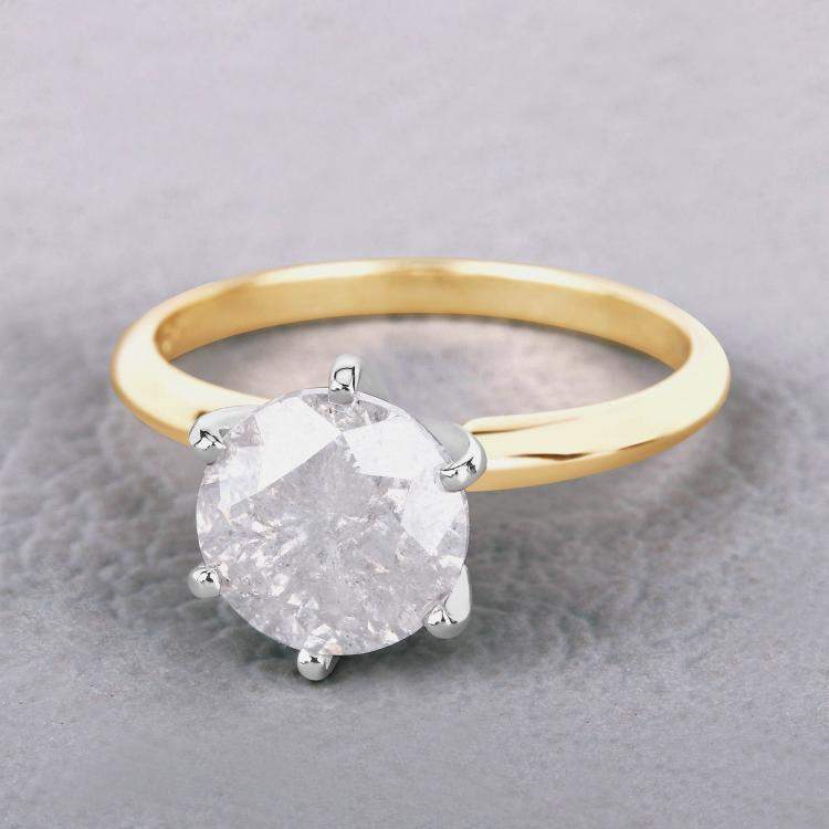 Pre Owned 2.59 cts White Diamond 14K Yellow & White Gold Solitaire Ring US Size 6