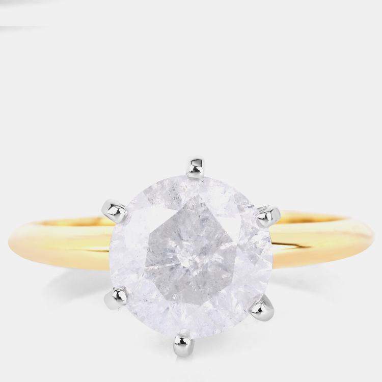 Pre Owned 2.59 cts White Diamond 14K Yellow & White Gold Solitaire Ring US Size 6