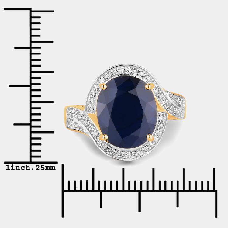 مملوكة مسبقًا 6.21 cts Blue Sapphire and Diamond 14K Yellow Gold Crossover Ring US Size 7
