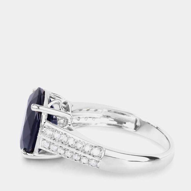 Pre Owned 6.21 cts Blue Sapphire and Diamond 14K White Gold Bridge Ring US Size 7