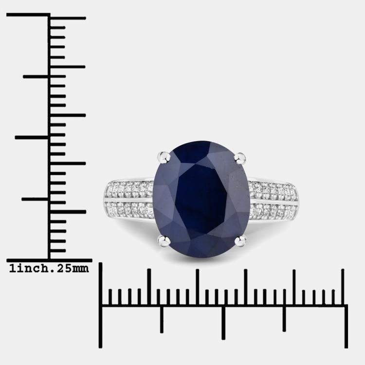 Pre Owned 6.21 cts Blue Sapphire and Diamond 14K White Gold Bridge Ring US Size 7