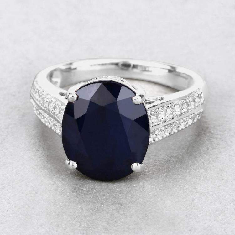 Pre Owned 6.21 cts Blue Sapphire and Diamond 14K White Gold Bridge Ring US Size 7