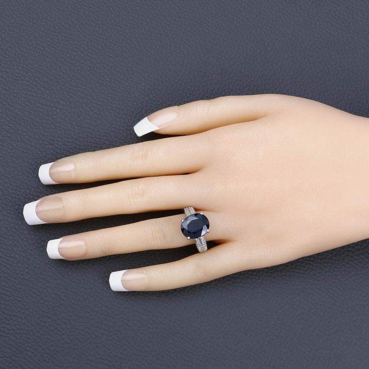 Pre Owned 6.21 cts Blue Sapphire and Diamond 14K White Gold Bridge Ring US Size 7