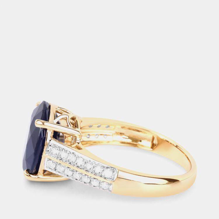 Pre Owned 6.21 cts Blue Sapphire and Diamond 14K Yellow Gold Bridge Ring US Size 7