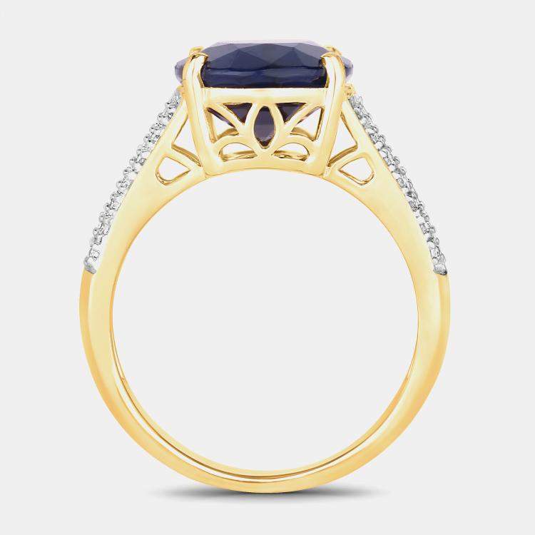 Pre Owned 6.21 cts Blue Sapphire and Diamond 14K Yellow Gold Bridge Ring US Size 7