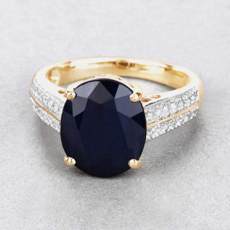 Pre Owned 6.21 cts Blue Sapphire and Diamond 14K Yellow Gold Bridge Ring US Size 7