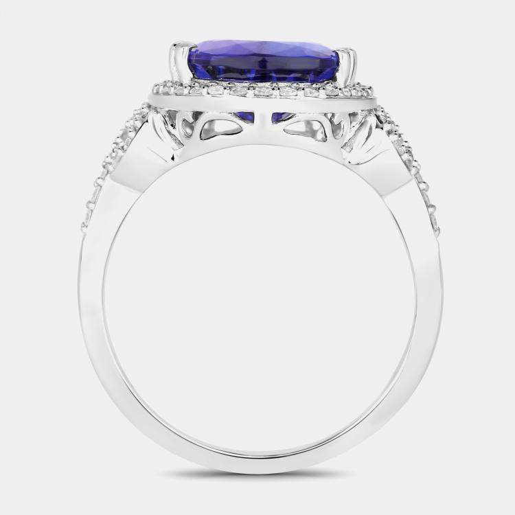 مملوكة مسبقًا 5.24 cts Tanzanite and Diamond 14K White Gold Statement Ring US Size 7