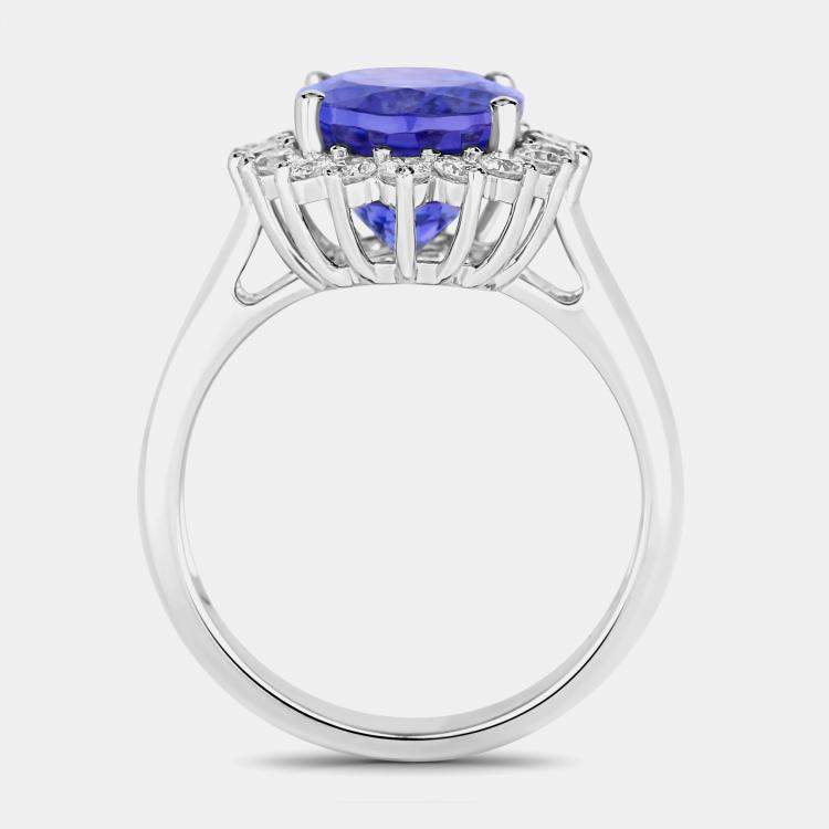 Pre Owned 5.35 cts Tanzanite and Diamond 14K White Gold Halo Ring US Size 7