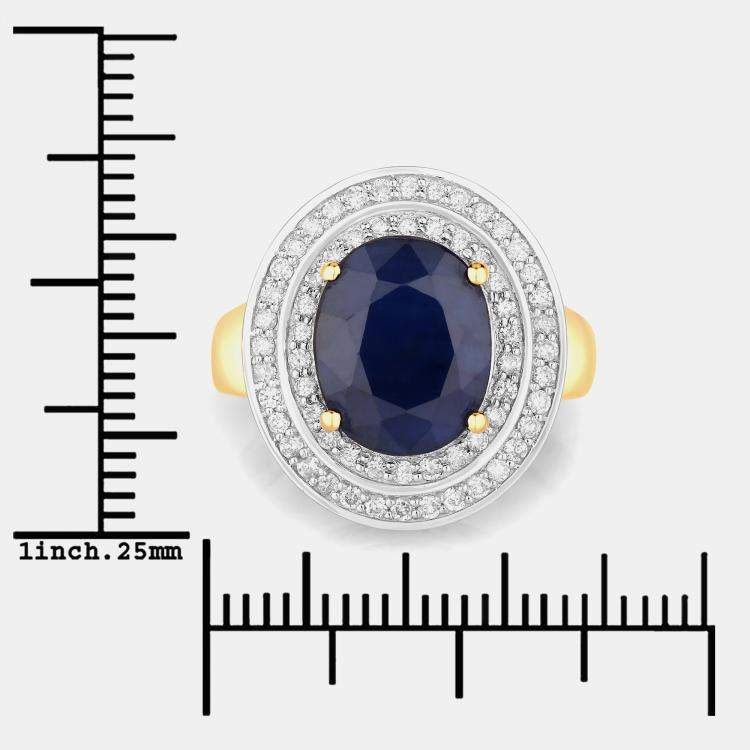 Pre Owned 4.32 cts Blue Sapphire and Diamond 14K Yellow Gold Halo Ring US Size 7