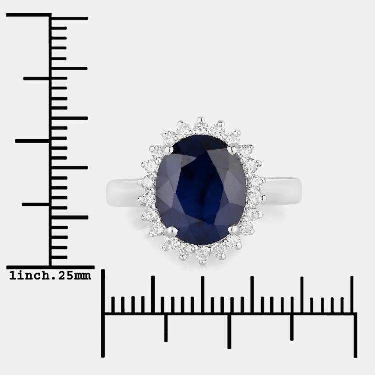 Pre Owned 4.32 cts Blue Sapphire and Diamond 14K White Gold Halo Ring US Size 7