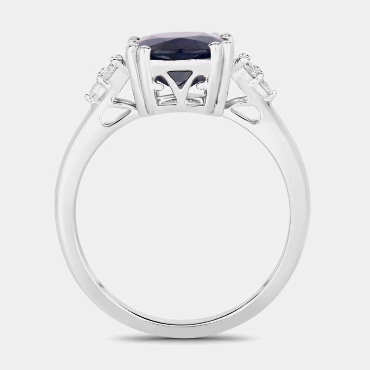 مملوكة مسبقًا 4.32 cts Blue Sapphire and Diamond 14K White Gold Cocktail Ring US Size 7
