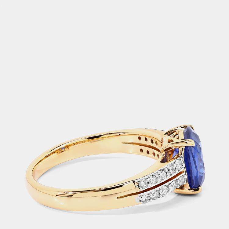 Pre Owned 2.29 cts Ceylon Blue Sapphire and Diamond 18K Yellow Gold Bridge Ring US Size 7