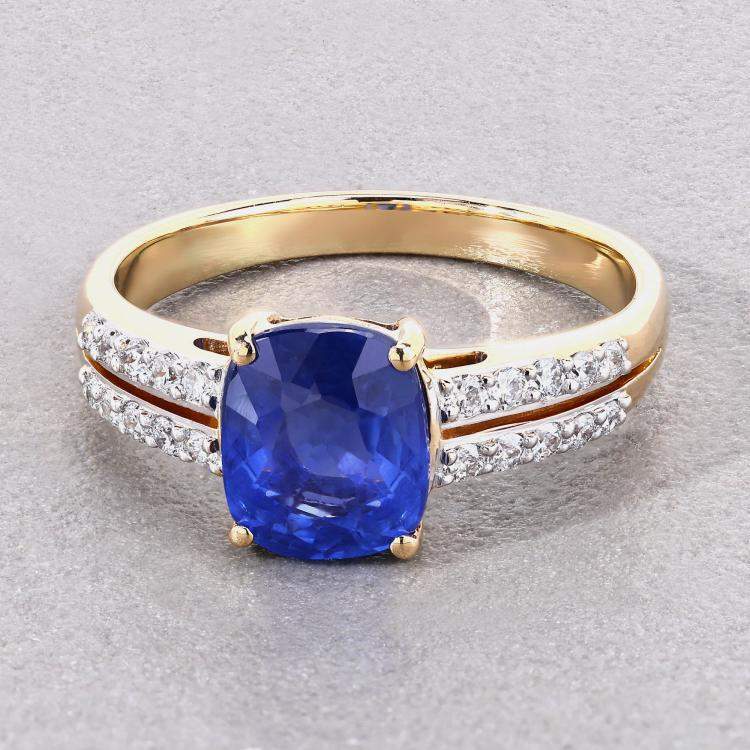 Pre Owned 2.29 cts Ceylon Blue Sapphire and Diamond 18K Yellow Gold Bridge Ring US Size 7