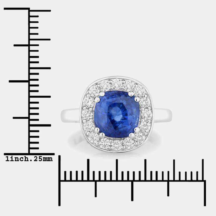 مملوكة مسبقًا 3.35 cts Ceylon Blue Sapphire and Diamond 18K White Gold Halo Ring US Size 7