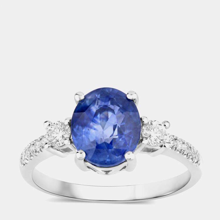 Pre Owned 2.81 cts Ceylon Blue Sapphire and Diamond 18K White Gold Bridge Ring US Size 7