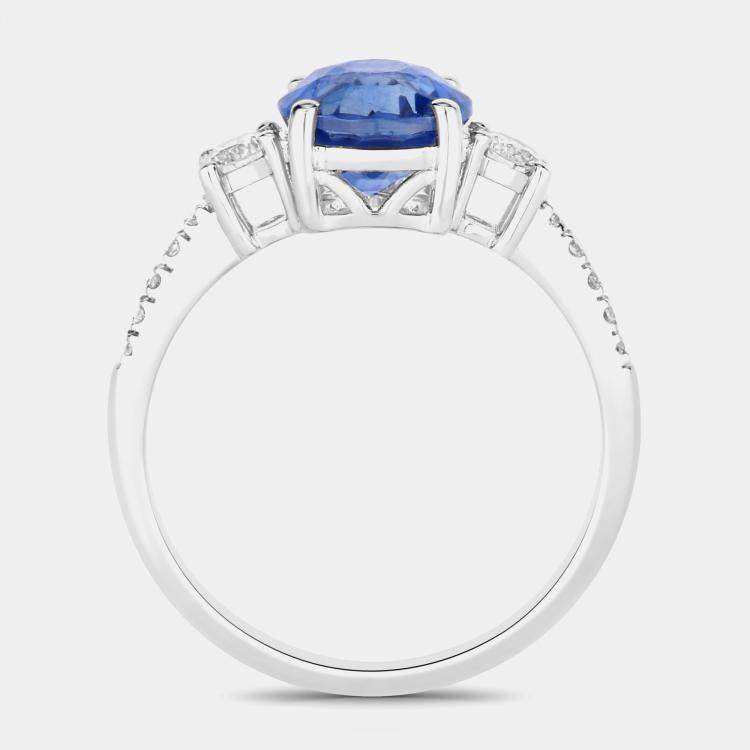 Pre Owned 2.81 cts Ceylon Blue Sapphire and Diamond 18K White Gold Bridge Ring US Size 7