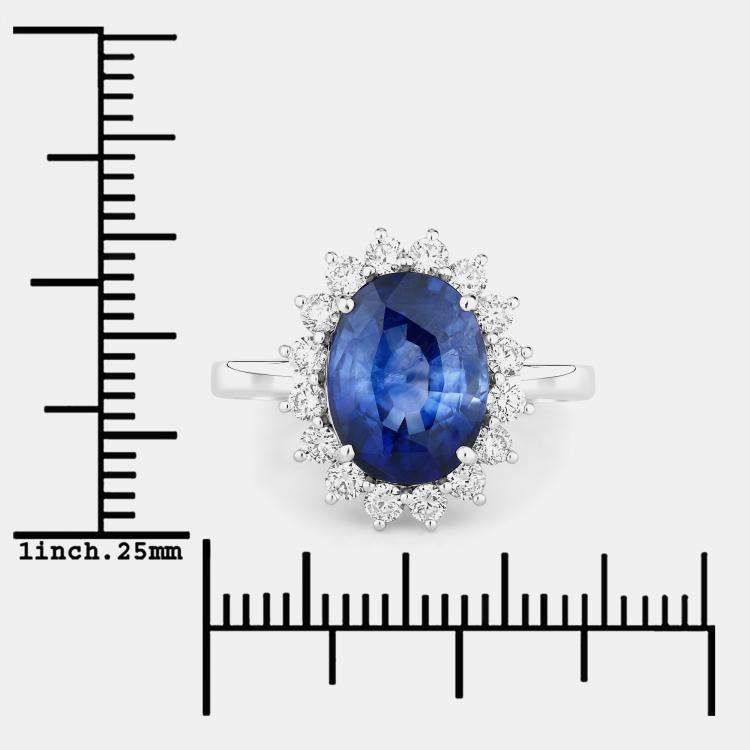 Pre Owned 4.06 cts Ceylon Blue Sapphire and Diamond 18K White Gold Halo Ring US Size 7