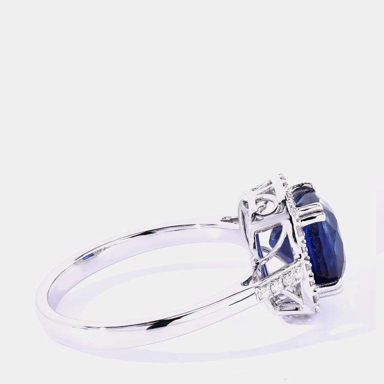 Pre Owned 2.77 cts Ceylon Blue Sapphire and Diamond 18K White Gold Halo Ring US Size 7
