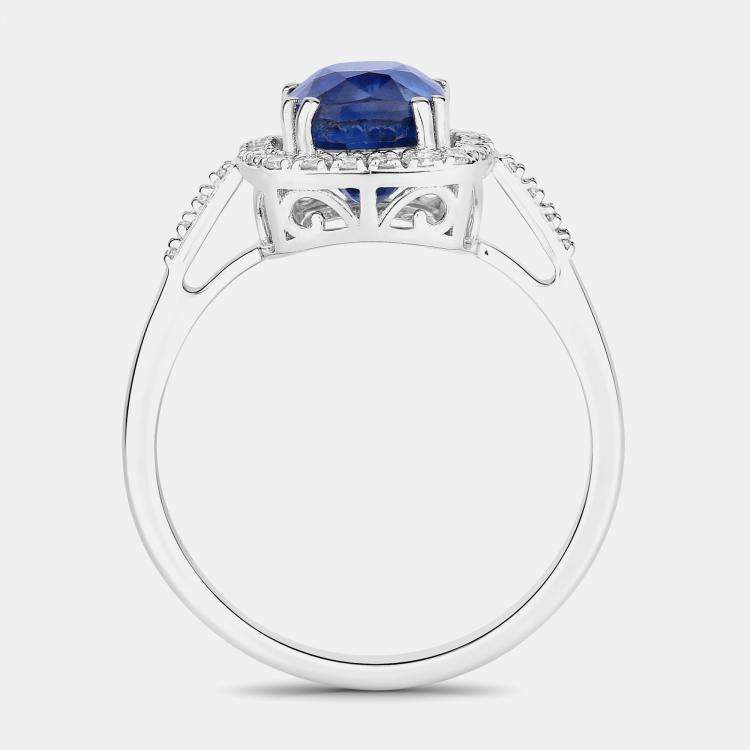 Pre Owned 2.77 cts Ceylon Blue Sapphire and Diamond 18K White Gold Halo Ring US Size 7