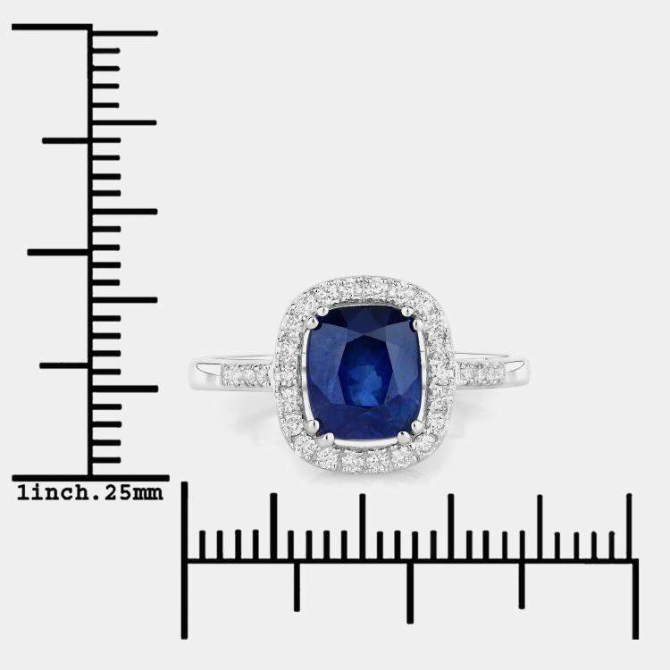 Pre Owned 2.77 cts Ceylon Blue Sapphire and Diamond 18K White Gold Halo Ring US Size 7