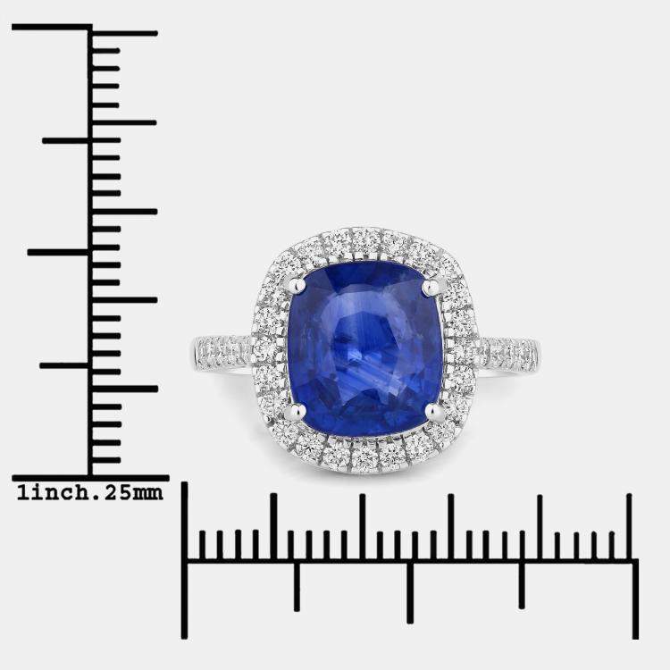 Pre Owned 4.35 cts Ceylon Blue Sapphire and Diamond 18K White Gold Halo Ring US Size 7