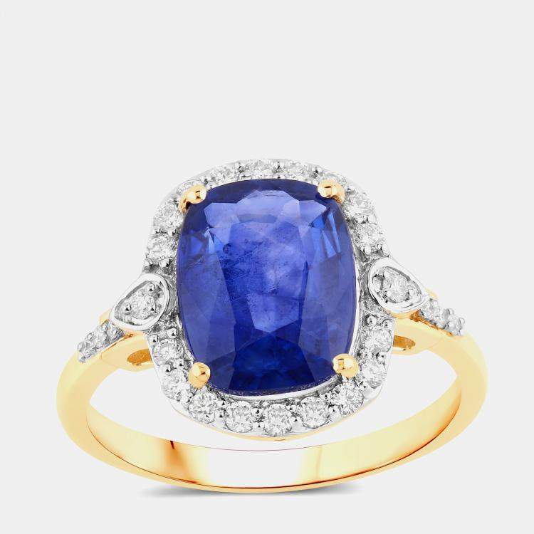 Pre Owned 3.72 cts Ceylon Blue Sapphire and Diamond 18K Yellow Gold Halo Ring US Size 7