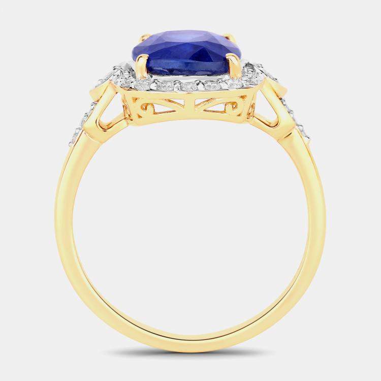 Pre Owned 3.72 cts Ceylon Blue Sapphire and Diamond 18K Yellow Gold Halo Ring US Size 7
