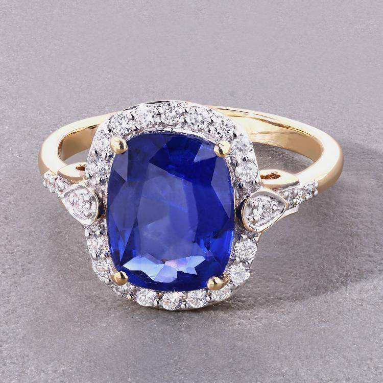 Pre Owned 3.72 cts Ceylon Blue Sapphire and Diamond 18K Yellow Gold Halo Ring US Size 7