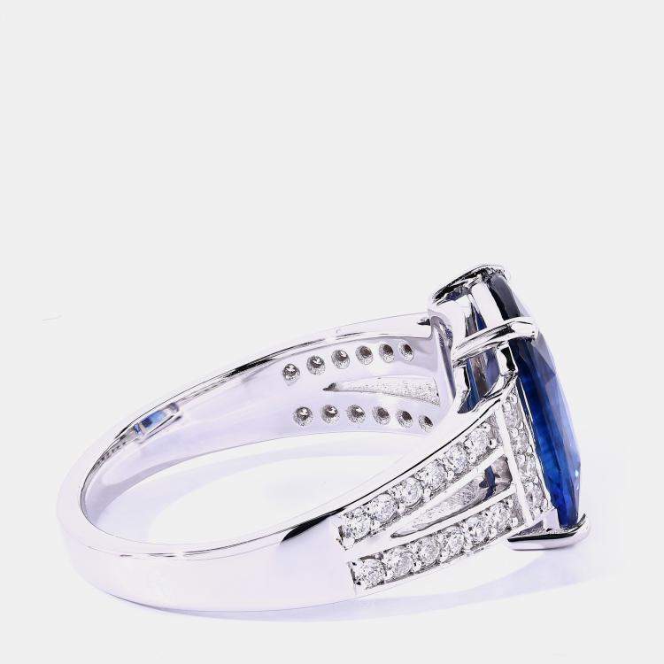 Pre Owned 3.11 cts Ceylon Blue Sapphire and Diamond 18K White Gold Bridge Ring US Size 7