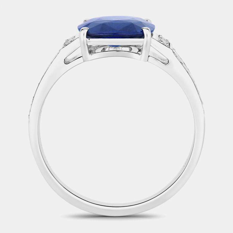 Pre Owned 3.11 cts Ceylon Blue Sapphire and Diamond 18K White Gold Bridge Ring US Size 7