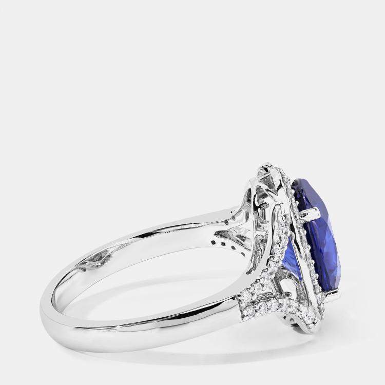 Pre Owned 3.38 cts Ceylon Blue Sapphire and Diamond 18K White Gold Promise Ring US Size 7