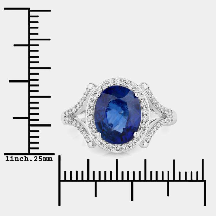 Pre Owned 3.38 cts Ceylon Blue Sapphire and Diamond 18K White Gold Promise Ring US Size 7