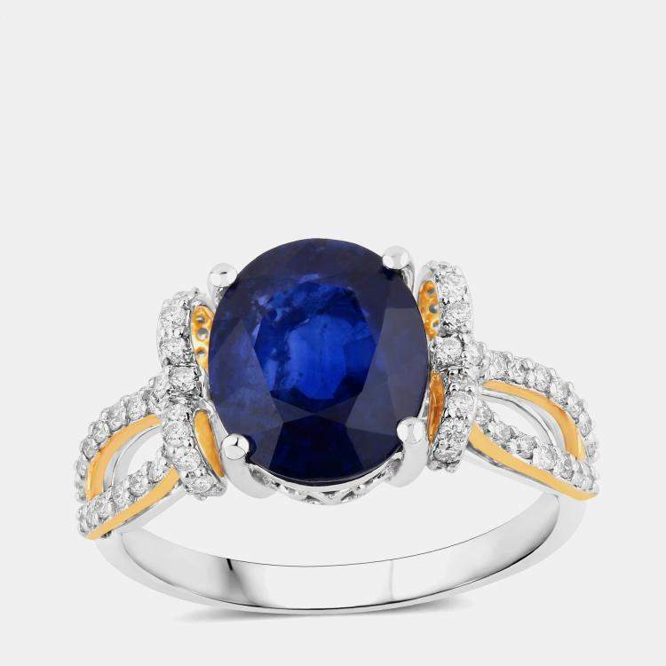 Pre Owned 3.78 cts Ceylon Blue Sapphire and Diamond 18K White & Yellow Gold Ring US Size 7