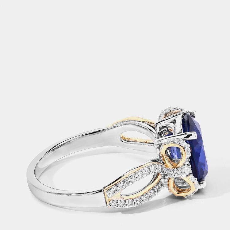 Pre Owned 3.78 cts Ceylon Blue Sapphire and Diamond 18K White & Yellow Gold Ring US Size 7