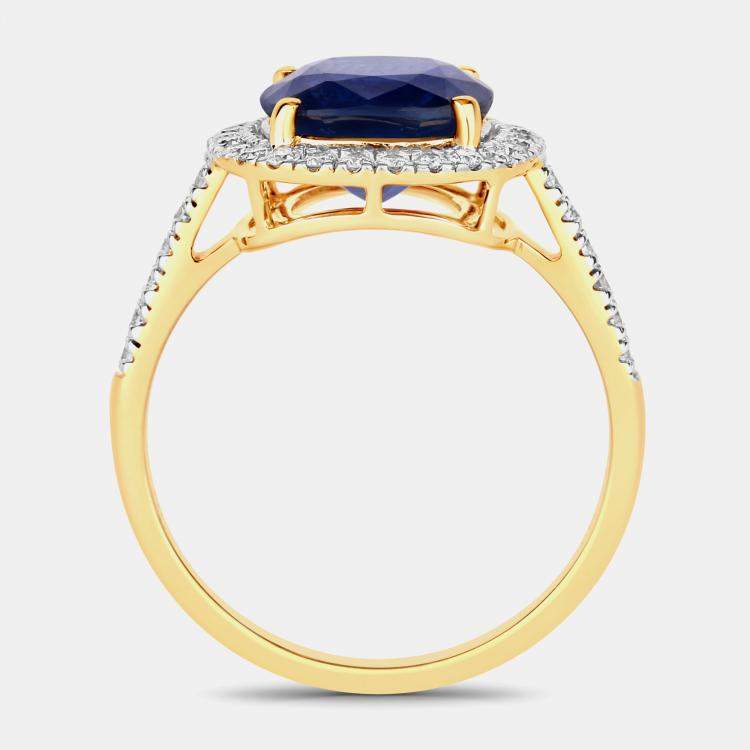 Pre Owned 3.38 cts Ceylon Blue Sapphire and Diamond 18K Yellow Gold Halo Ring US Size 7