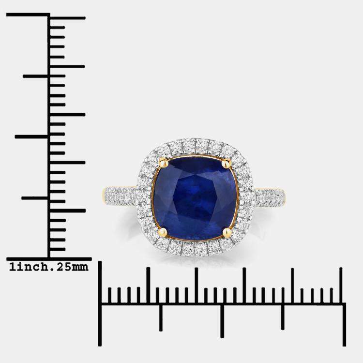 Pre Owned 3.38 cts Ceylon Blue Sapphire and Diamond 18K Yellow Gold Halo Ring US Size 7