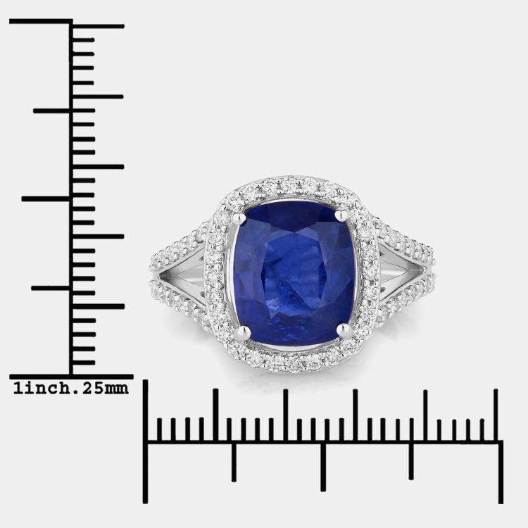Pre Owned 4.01 cts Ceylon Blue Sapphire and Diamond 18K White Gold Halo Ring US Size 7