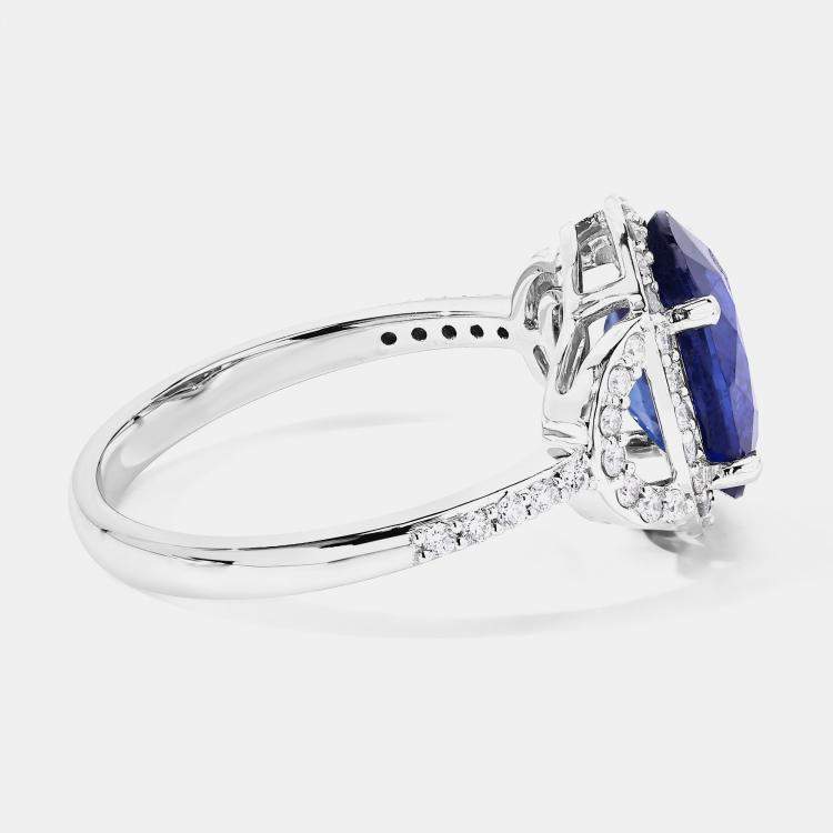 Pre Owned 2.62 cts Ceylon Blue Sapphire and Diamond 18K White Gold Promise Ring US Size 7