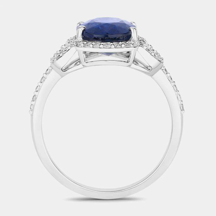 Pre Owned 2.62 cts Ceylon Blue Sapphire and Diamond 18K White Gold Promise Ring US Size 7