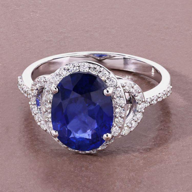Pre Owned 2.62 cts Ceylon Blue Sapphire and Diamond 18K White Gold Promise Ring US Size 7