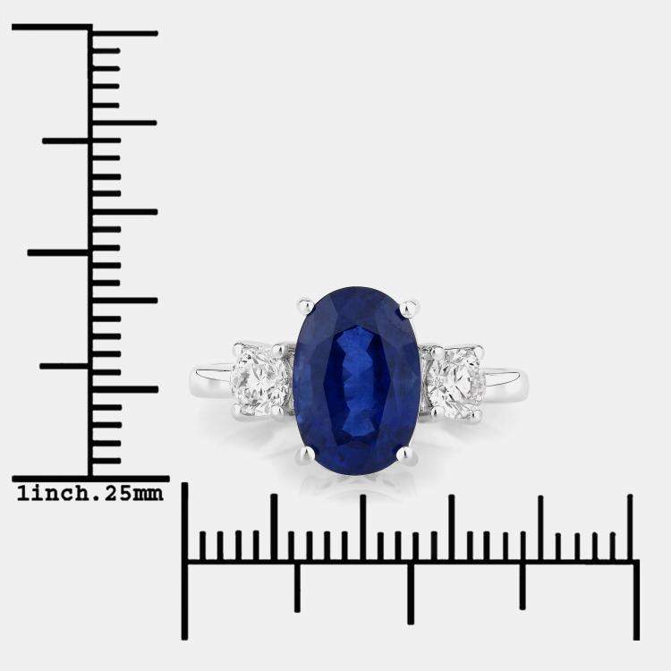 Pre Owned 3.85 cts Ceylon Blue Sapphire and Diamond 18K White Gold 3 Stone Ring US Size 7
