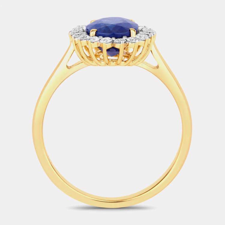Pre Owned 2.36 cts Ceylon Blue Sapphire and Diamond 18K Yellow Gold Halo Ring US Size 7