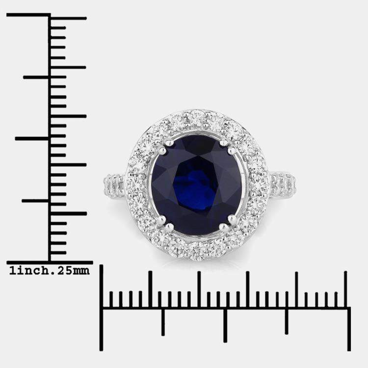 Pre Owned 4.74 cts Ceylon Blue Sapphire and Diamond 18K White Gold Halo Ring US Size 7